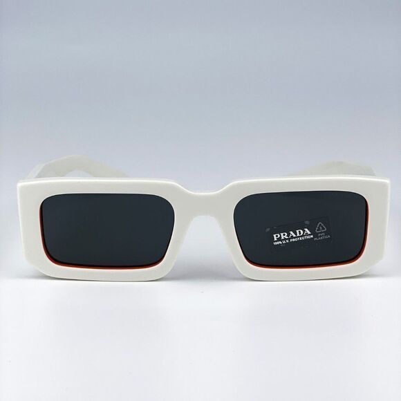 NEW Prada PR06YS 17M5S0 Talc Orange Dark Grey Rectangle Unisex Sunglasses - Picture 4 of 12